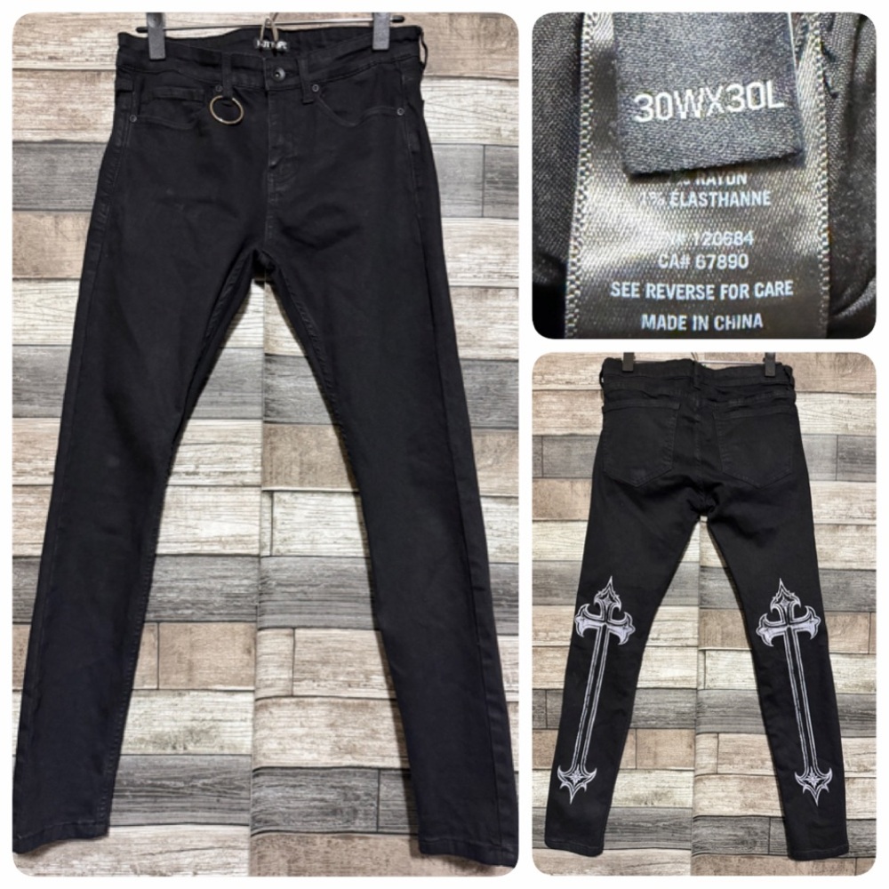 Hot Topic Skinny Jeans Men’s 30x30 Black Denim Stretch Cross Print